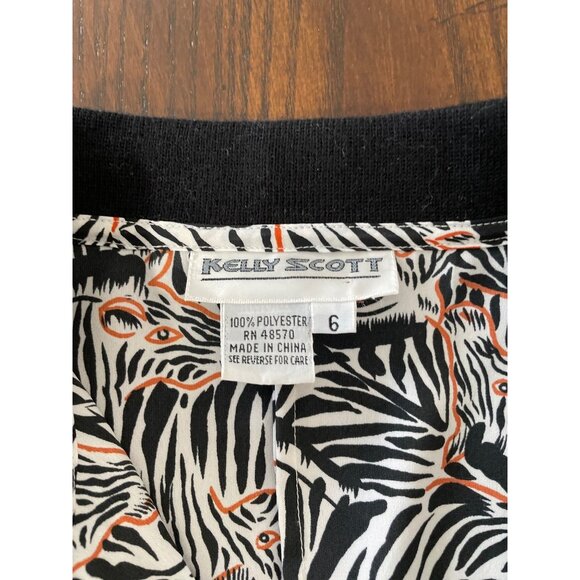 Vintage Kelly Scott Zebra Print Black Collar Womens Polo Blouse Shirt sz 6 - Picture 5 of 11